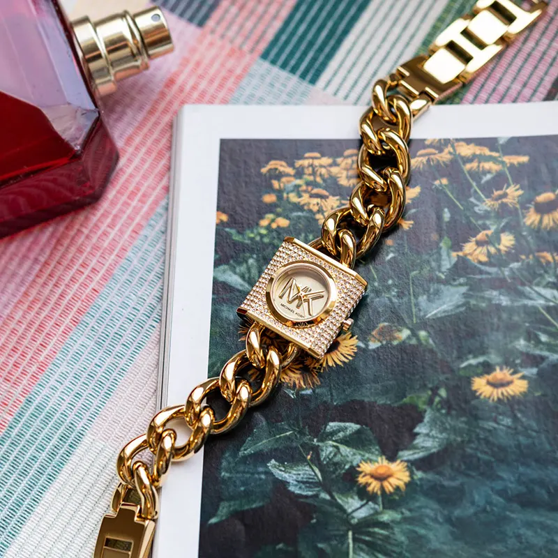Michael Kors Mini Chain Lock Pavé Gold-tone Ladies Watch- MK4711